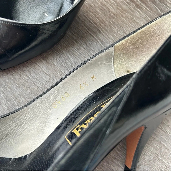 Evan Picone Black Full Leather Peep Toe Pumps Made in Spain - Picture 4 of 14